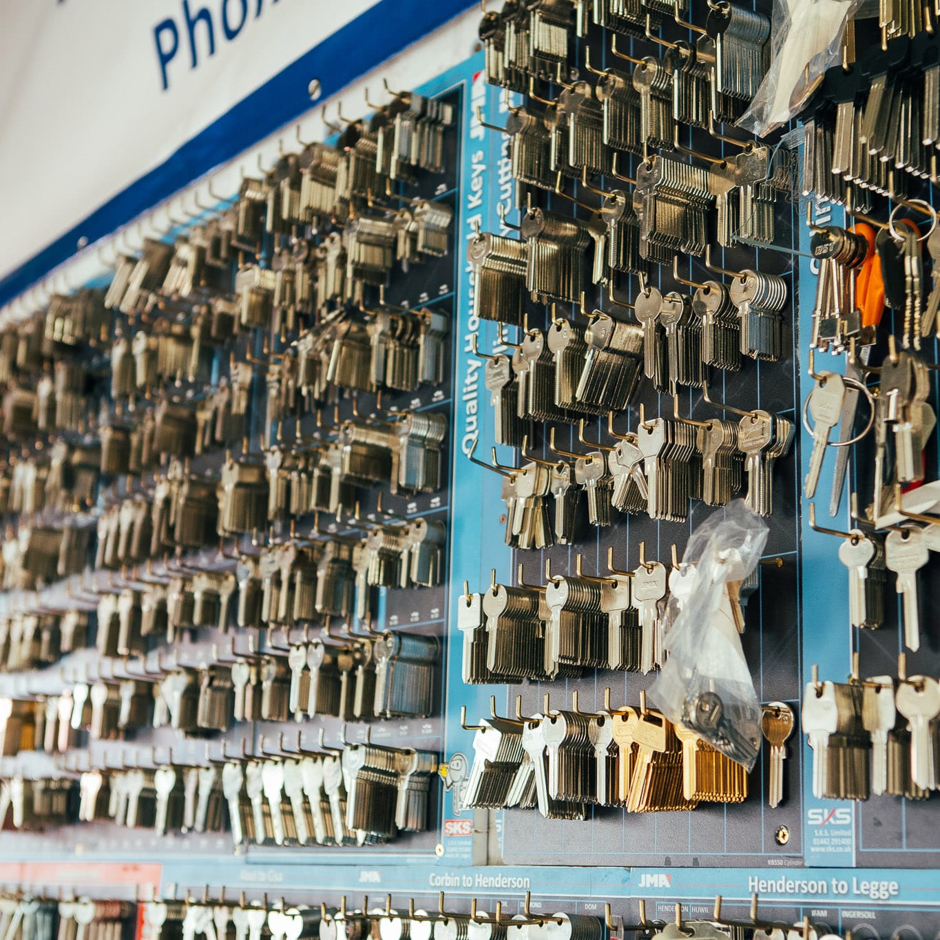 An image of the keys in our AL Security shop in Stirling | Key Cutting in Stirling