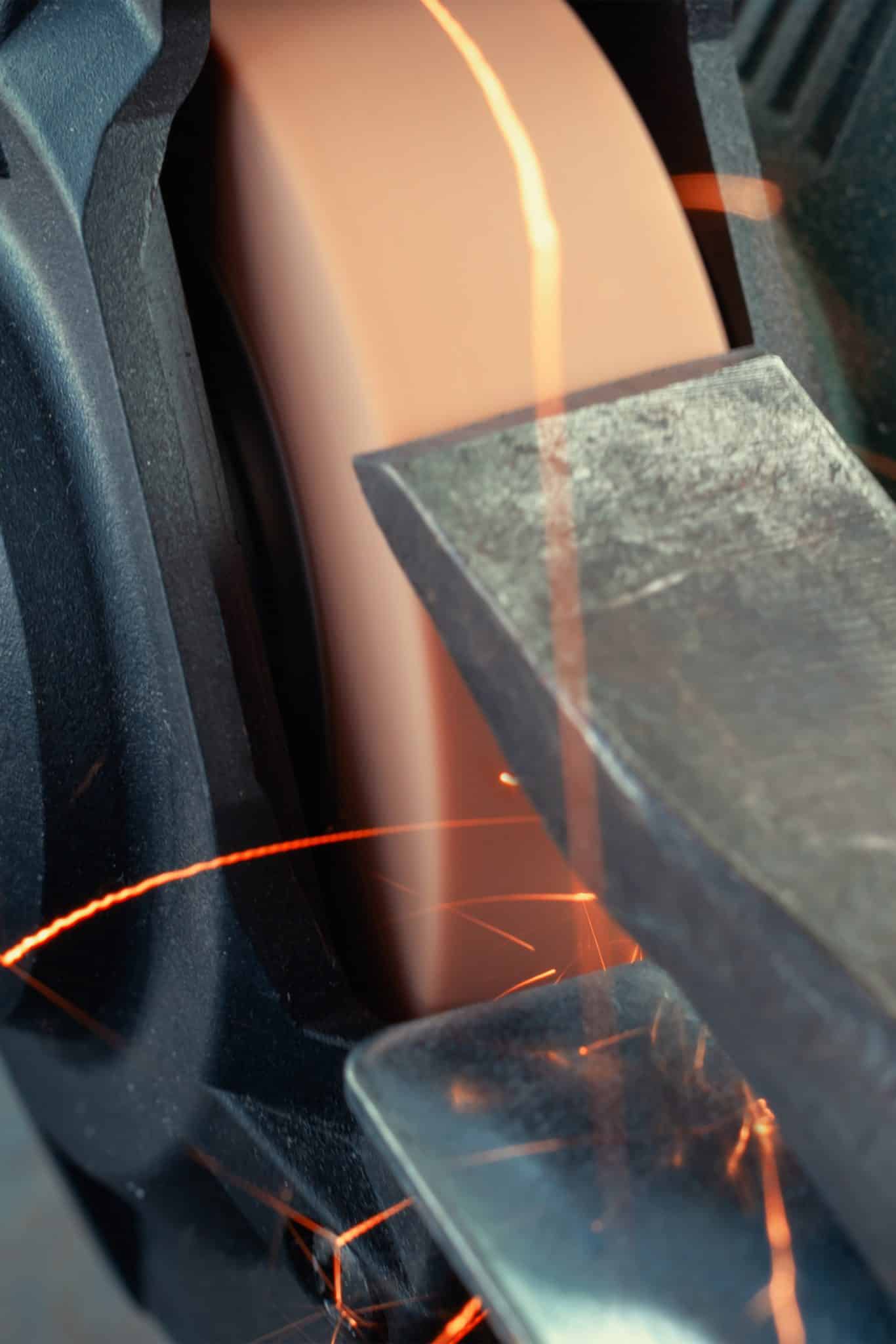 An image of a chisel being sharpened | Knife sharpening Stirling